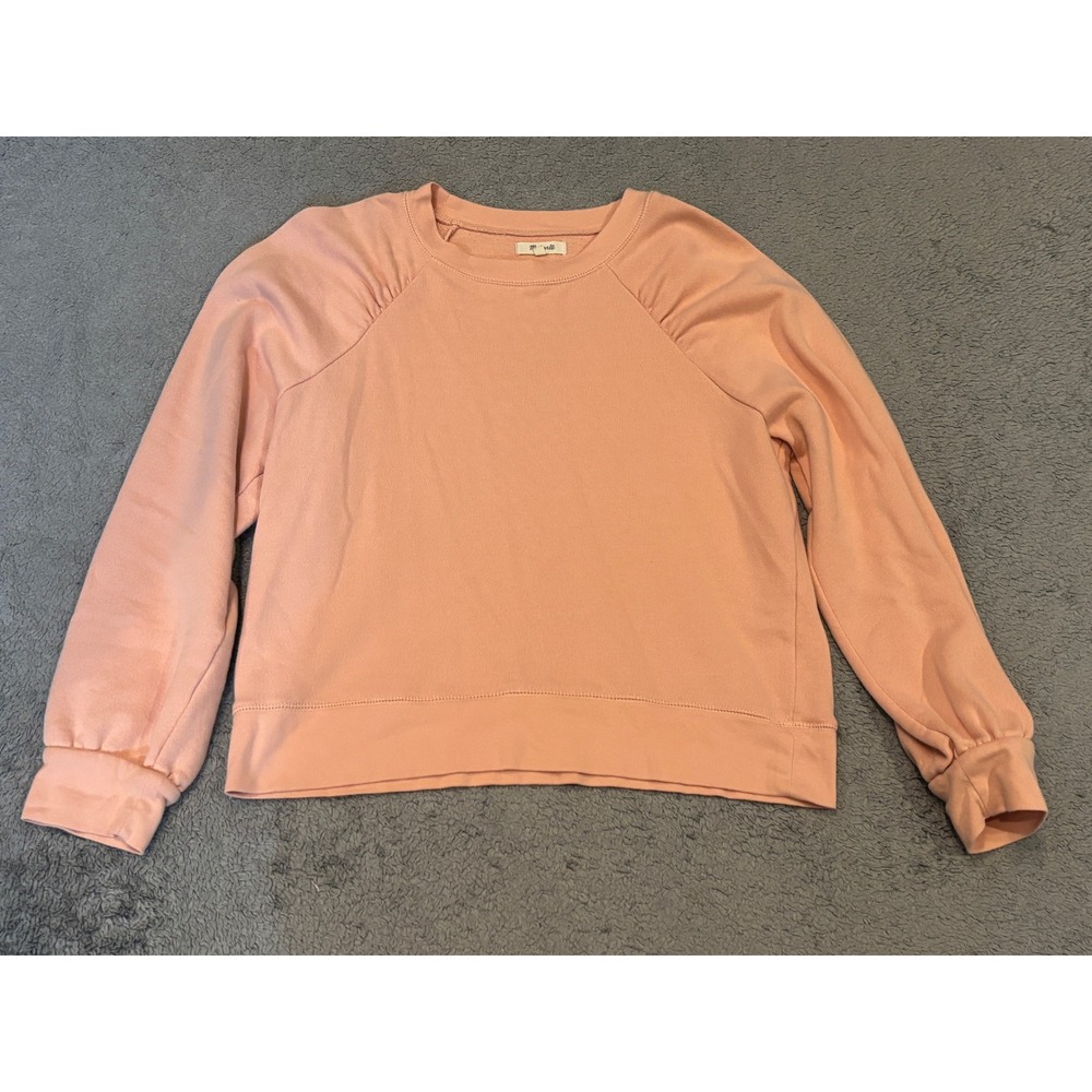 Madewell Womens Puff Sleeve Sweatshirt Peach Coral Pink Crewneck Pullover Large